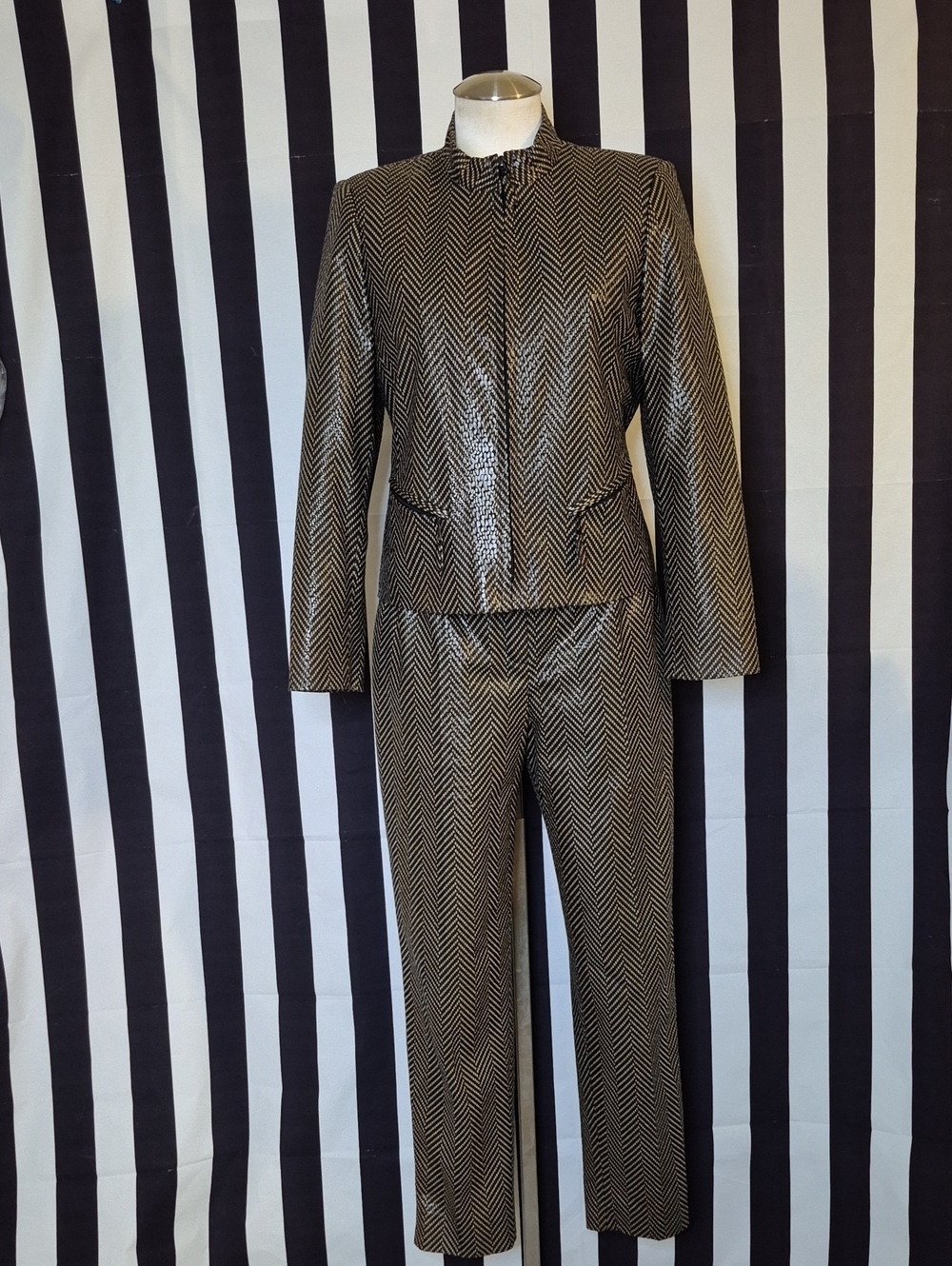 Vintage Harve Benard Brown and Tan Patterned Jacket And Pant Set